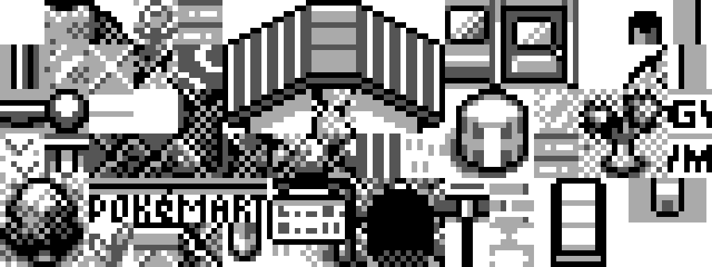 A picture of the overworld tileset from PokÃ©mon Red and Blue