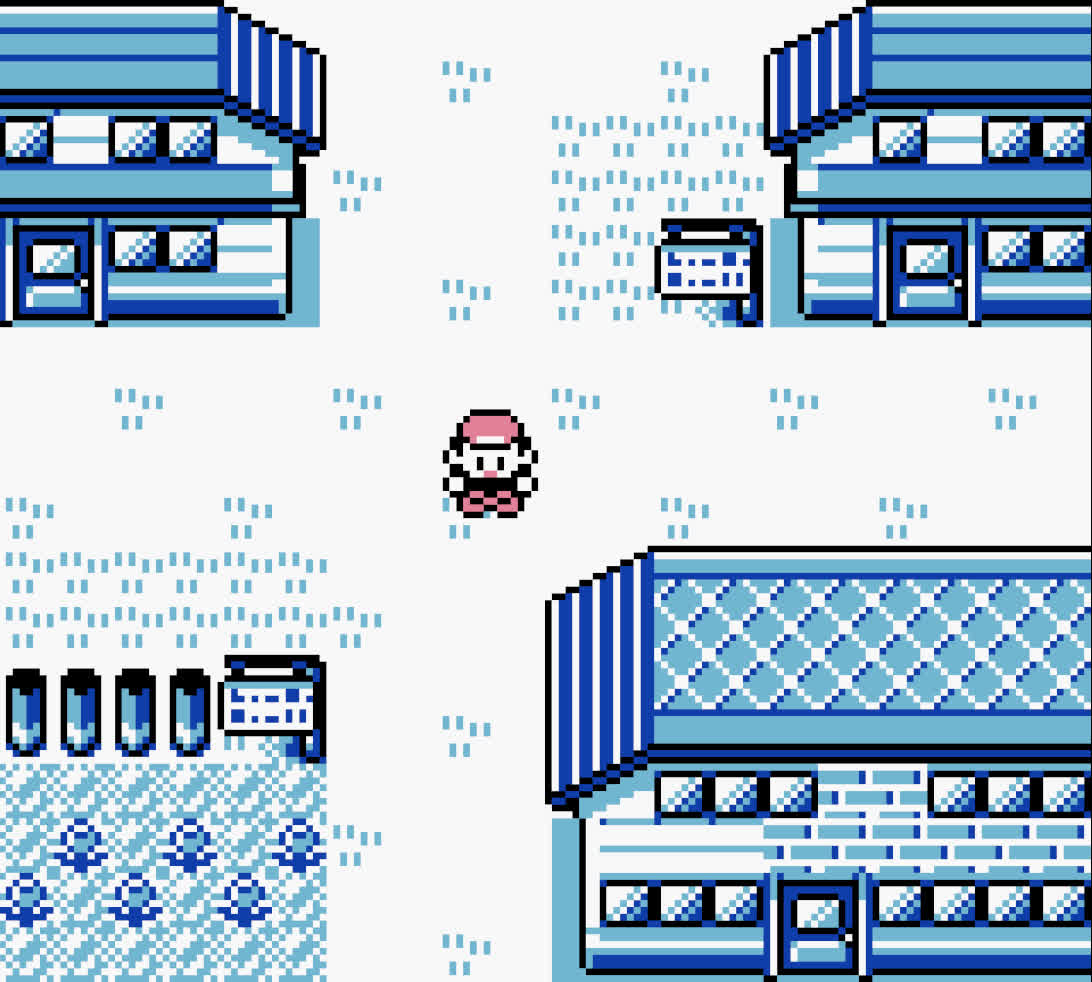 A screenshot of the player character in Pallet Town